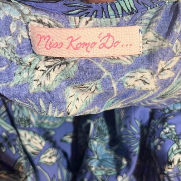 Miss Komo’do Blue Tropical Print Maxi Dress Ruffled Hem Flare Sleeves Sz L/XL - Picture 10 of 12